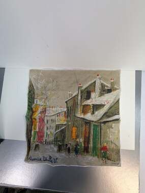 Vintage Kreier Handkerchief Maurice Utrillo Montmartre Winter Street Scene‎